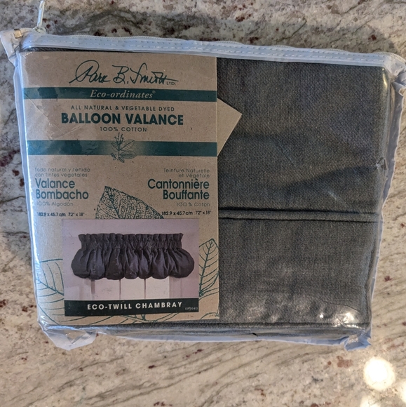 NEW Chambray Cotton Gray Balloon Valance Eco-Twill Park Smith 72"x 18” INDIA NWT - Picture 1 of 6